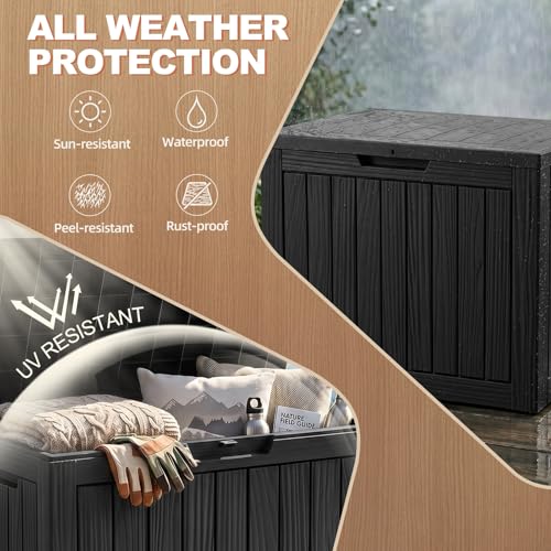 EFU 60 Gallon Waterproof Outdoor Storage Box Black - Weatherproof Resin Deck Bin