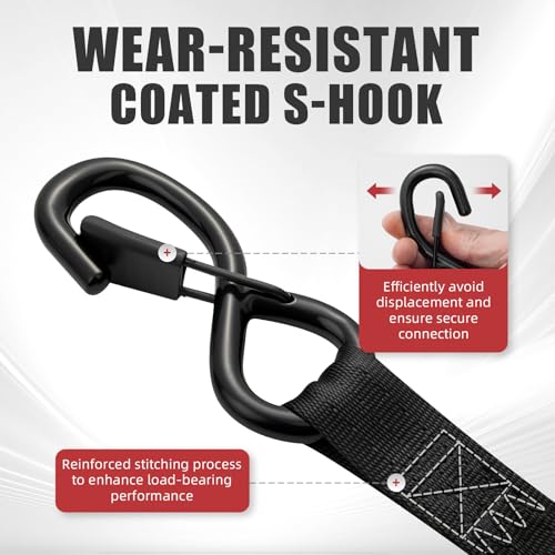 GREATMAG Heavy Duty Black Retractable Ratchet Tie-Down Straps 1800 lbs, 1in x 10ft, Auto Rewind, 2 Pack for Truck, Trailer & Cargo