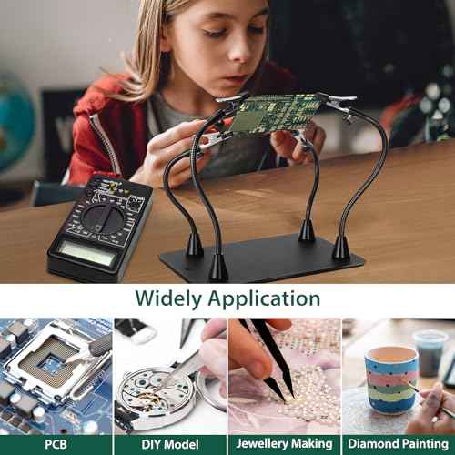 Magnetic Helping Hands Soldering Station, Third Hand Soldering Tool with Alligator Clips,PCB Circuit Board Holder,4 Flexible Gooseneck Arms & Non-slip base for Electronic Repair Soldering Craft Hobby