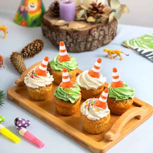 50pcs Mini Traffic Cones Cupcake Toppers Traffic Signs Cake Topper Safety Cones Cupcake Picks Miniature Barricades Food Picks Road Sign Cake Decoration for Baby Shower Kid Birthday Party Cakes Decor