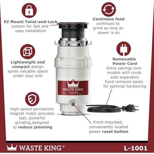 Waste King Garbage Disposal for Kitchen Sink with Power Cord, L-1001