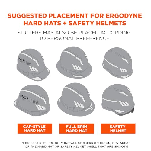 Ergodyne Skullerz 8961 Reflective Hard Hat Stickers, Safety Helmet Strips, Hard Hat Accessories Adhesive Sticker Decal Kit