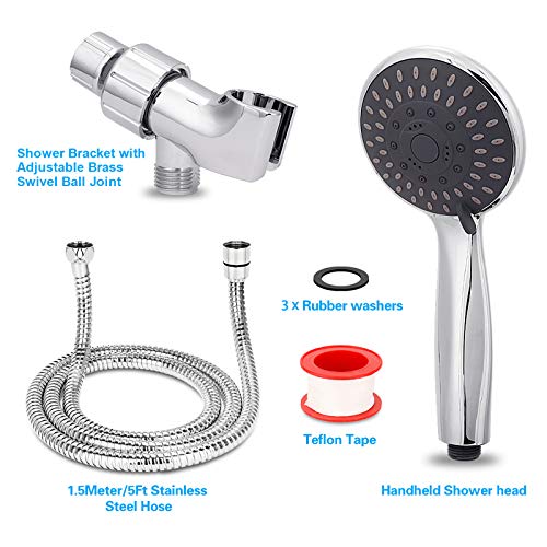 BRIOUT Silver Handheld Shower Head High Pressure 5-Settings with Hose
