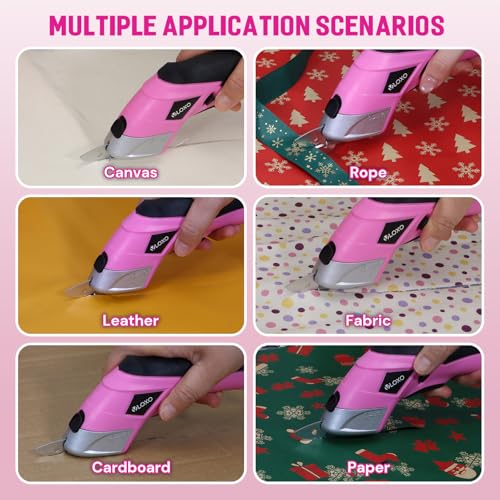 Pink Cordless Electric Scissors with 2 Blades Rechargeable Fabric & Cardboard Cutter