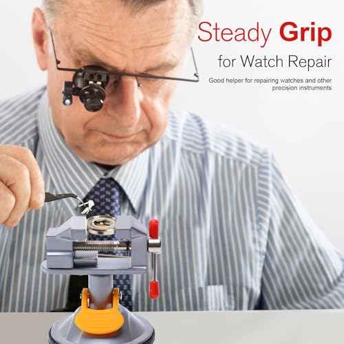 Mini Bench Vise Clamp - 360¡Æ Swivel Base, Portable Aluminum Alloy Table Vise for Jewelry Making, Watch Repair, DIY Crafts, Soldering, and Small Projects (3.54x2.95x2.95 in, Silver)