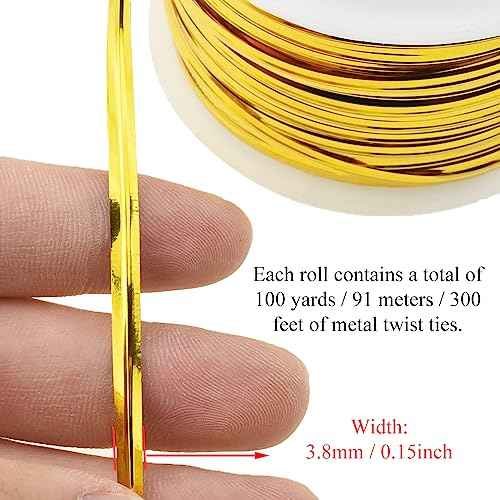 HAHIYO 100Yards/300Feet/91M Gold Metal Twist Ties for Bread, Candy, Coffee, Plant Garden, Cellophane Treat, Gift Wrapping, Plastic Bags - Halloween Party, Cake Present, Art Craft