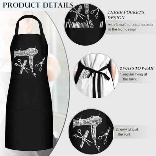 Coume Hair Stylist Apron Hairstylist Salon Apron with Rhinestone Tools and 3 Pockets Hairdresser Barber Aprons(Trendy)