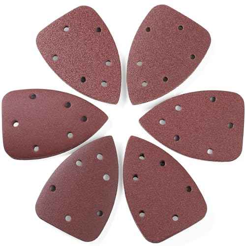 36 PCS Mouse Sander Sandpapers 6 Hole Mouse Sand Paper Detail Sander Sanding Disc Mouse Sander Pads Hook and Loop Triangle Sandpaper (60/80/100/120/180/240) -6 PCS for Each Grit