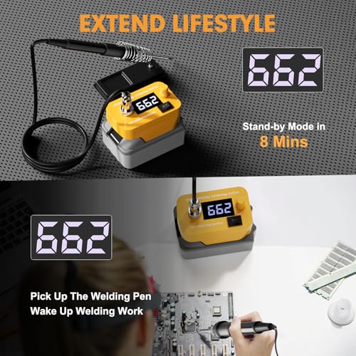 Cordless Soldering Station for Dewalt 20V Max Battery-with 2 Auxiliary Helpers Electric Digital LCD Display Soldering lron Station Fast Heating Up Soldering Station for DlY,Appliance Repair-Tool Only