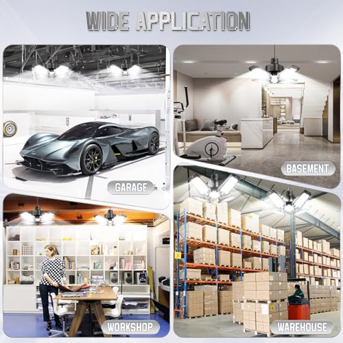 TOPAUBUB 2-Pack 120W 12000LM LED Garage Lights with 4+1 Adjustable Panels, E26/E27 Screw-In Shop Lighting, Daylight 6500K