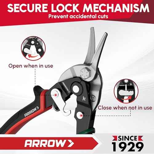 ARROW 8-inch Tin Snips for Cutting Metal Sheet, CR-V Steel Aviation Snips, High Leverage Labor-saving Metal Cutter, Right Cut