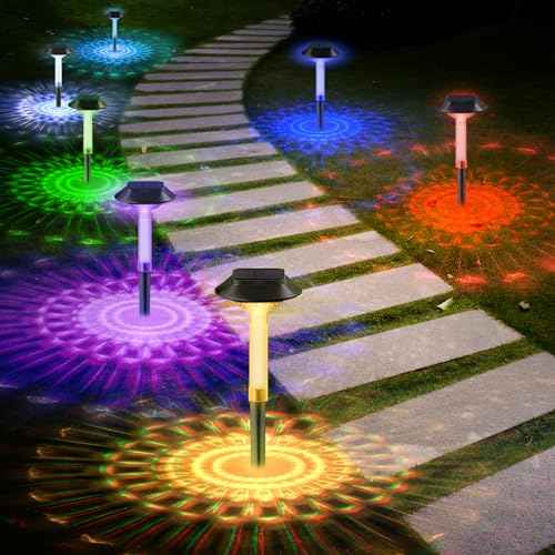 ALEPOD Color Changing Solar Pathway Lights - 10 Pack IP68 Waterproof with 7 RGB Modes for Halloween & Christmas Yard, Garden, Walkway, Pathway, Backyard, Lawn Decoration