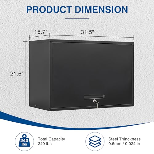 Fesbos 15.7" x 31.5" x 21.6" Black Metal Wall Cabinet with Locking Door, 0.6mm Steel, 120 lb Shelves