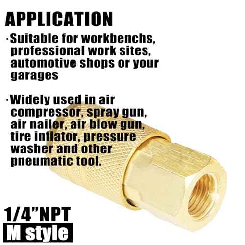 Air Hose Fittings Brass Industrial Coupler 1/4-inch NPT Female Thread Compressor Quick Connect Fittings For Professional Jobsites and Automotive Shops I/M Style 2 Piece
