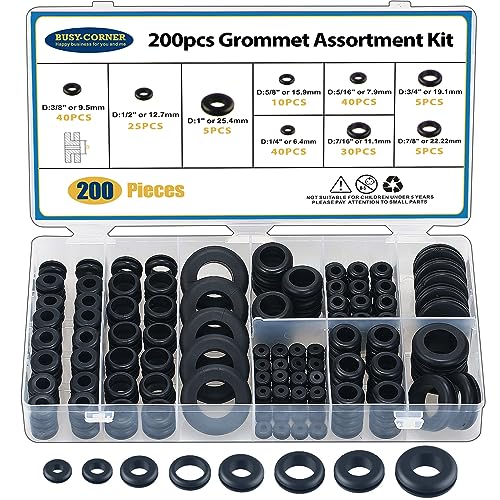 Black Rubber Grommet Kit 200PCS Firewall Hole Plugs Assortment 1/4"-1"