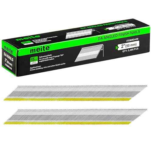 meite 15 Gauge Angled Finish Nails 2 Inch 34 Degree Nails for Pneumatic Electric Finish Nailer Gun, Galvanized No-Rust Finishing Nail for Cabinet Crown Baseboard Door Trim, DA Series 2,400 PCS