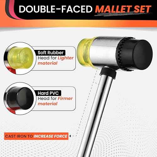 25mm Small Rubber Mallet hammer - rubber hammer with Non?Slip Grip and Dual Rubber & Nylon Heads for Craft, Tile, Jewelry and Furniture Assembly