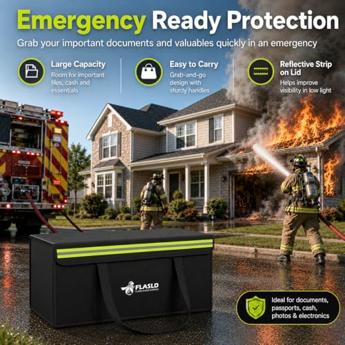 FLASLD 24x12x12” Fireproof Waterproof Document Bag - Fire Safe for Cash & Valuables