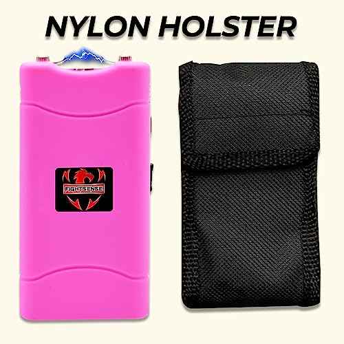 FIGHTSENSE Super Heavy Duty 35 Billion Mini Stun Gun for Self Defense with Bright Led Flashlight, Rechargeable Battery, Nylon Holsters with Belt Loop for Easy Cary