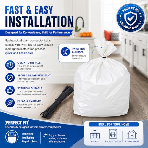 Foifatt 60 Pack 15-Inch Trash Compactor Bags - Leak-Proof, Heavy-Duty Kitchen Waste Liners