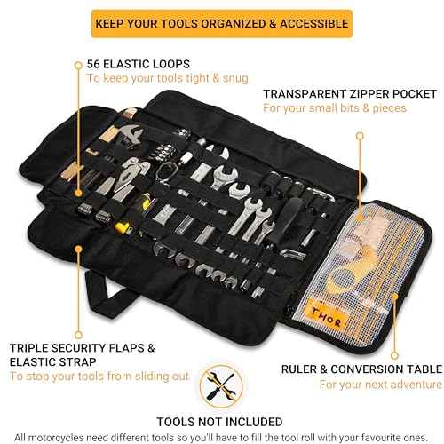 ODINSBERG Motorcycle Tool Roll Bag Tools NOT Included - Small Tool Bag Wrench Roll Up Tool Bag Organizer Pouch Wrap Motorcycle Tool Kit Box For Harley Enduro Dirt Bike UTV Motorcycle Accessories Gear