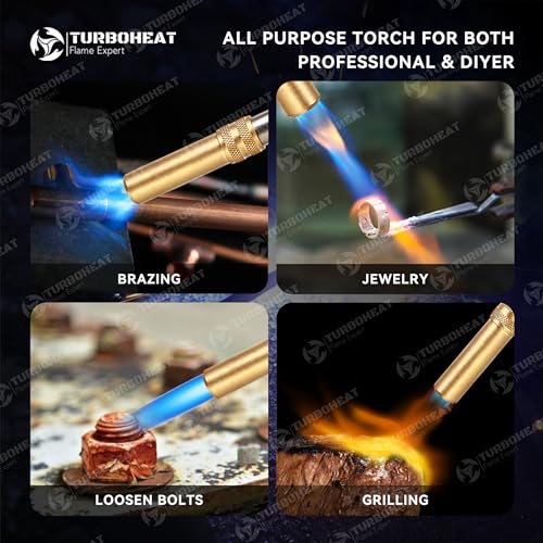 High-Intensity Turbo Torch Head with Auto-Igniter - for Propane/MAPP Gas (Cylinder Not Included) - with Rubber Grip for Soldering, Brazing, Welding