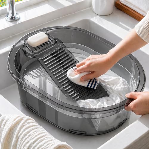 Gray 19in 2-in-1 Portable Hand Washing Basin with Washboard - Travel Laundry Tub