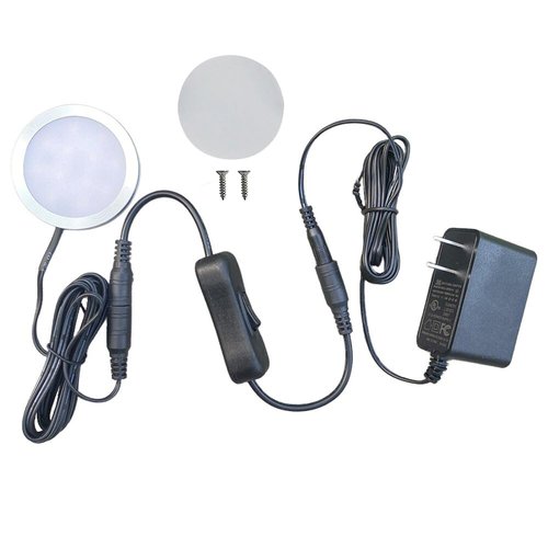 Single LED Puck Light 2 Watt for Under Cabinet Counter Bar Shelf Back Lighting, 120V Electric Direct Wall Plug in, Handy On Off Switch, 1.5 Meters Black Cable (Warm White 3000K)