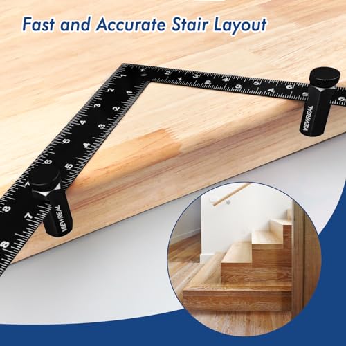 ViewReal Premium Tall Stair Gauges for Framing Square - Anodized Aluminum, Anti-Slip, Includes Holder & Keychain