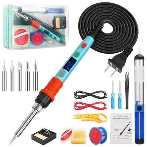 Soldering Iron Kit, 90W LED Digital Soldering Gun kit with Ceramic Heater, 110V Adjustable Temperature Solder Welding Iron Kits, Auto-sleep, Thermostatic Design, Blue