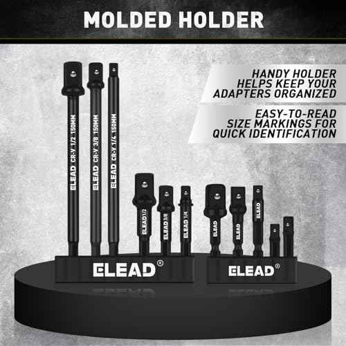 11-Piece Impact Socket Adapter Set, 1/4-Inch Hex Shank, 1/4" 3/8" 1/2" Impact Socket Driver Set, Drill Sockets Extension Bit, Sockets Driver Adapter, Drill Extension with Holder