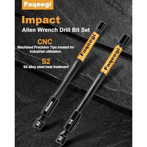20PCS 4" Hex Bit Set (Metric & SAE), High-Torque Resistant Impact Allen Wrench Bits, Premium S2 Steel 1/4" Hex-Shank, Magnetic CNC Tips for Drill & Driver