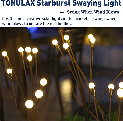 TONULAX 2 Pack Solar Garden Lights - Upgraded Swaying Firefly Outdoor Pathway Decor, Warm White
