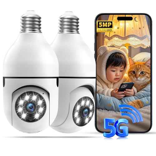 Light Bulb Security Cameras,5MP & 360¡Æ PTZ Light Bulb Camera Outdoor, 5G&2.4G Light Bulbs Camera,AI Motion Detection,Color Night Vision,2-Way Talk,Cloud/TF Storage,Compatible with Alexa