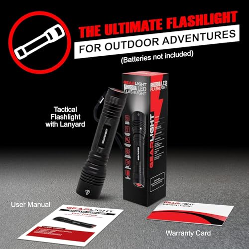 GearLight S2000 Black 1200-Lumen Tactical LED Flashlight - Battery Powered, Handheld for Camping & Emergency