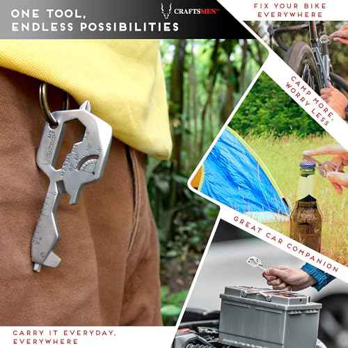 CRAFTSMEN Multi-Tool Key 20-in-1 Stainless Steel 420 QT 800 Heavy Duty, High Strength, EDC Keychain Gadget Bottle Opener Screwdriver Wrench Pry Bar Compact Blade-Free Travel-Friendly Gift Men Women