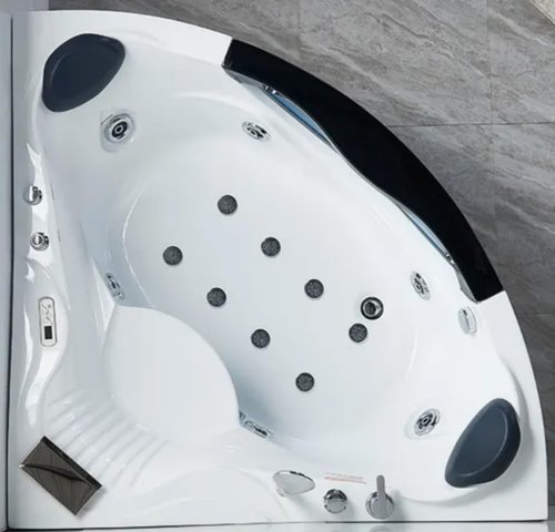 Luxury Corner Heated and Jetted Bathtub, 59 x 59 inches, LED Chromotherapy, Air Massage and Hydrotherapy, 2-Person Indoor Spa Tub, White