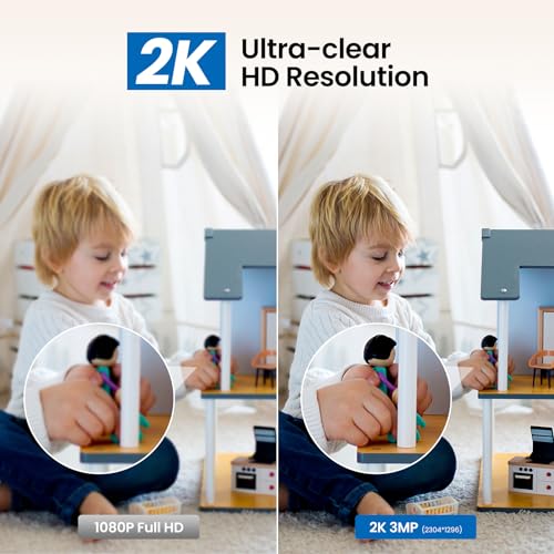 Cinnado 2K WiFi Indoor Security Camera for Pets and Babies, 3MP, Pan & Tilt
