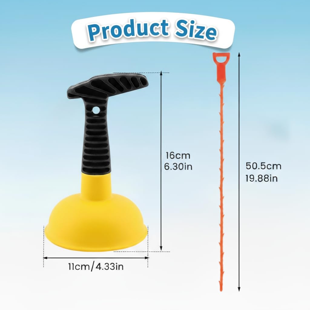 Sink Plunger, Mini Plunger with Short Handle & Drain Clog Remover, Easy to Use Powerful Unclogging Tool for Kitchen Sink, Shower Tub, Bathroom Drains, Bath