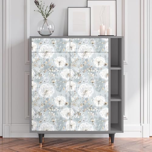 Nukofal Dandelion Floral Peel and Stick Wallpaper 16.9"x118" - Blue & White Contact Paper, Removable, Waterproof, Easy Install