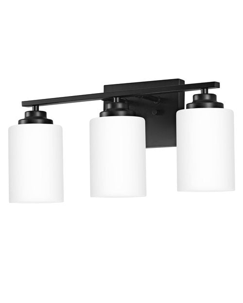 Osimir Black Bathroom Light Fixtures, 3-Light Bathroom Vanity Lighting Fixtures Over Mirror with Milky Glass, Modern Wall Sconce Lights for Bath, OS-JJ8301-3BK