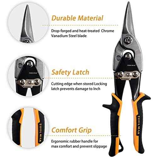 Aviation Snips 10-inch Straight Cut,Chrome Vanadium Steel,Comfortable Grip,Suitable For Electrician Maintenance, Aluminum Cutting, Metal Cutter Tools