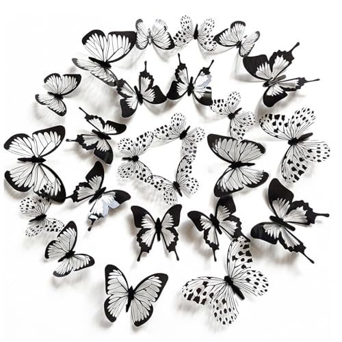 24 Pcs/Set Black White 3D Butterfly Wall Stickers Wedding Decoration Decals Bedroom Living Room Home Decor Butterflies Sticker