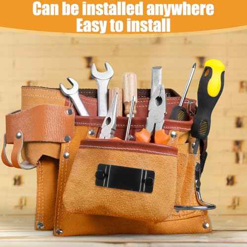 12Pcs Black Tap Measure Clips, Metal Tape Holder Clips, Bench Belt Universal Tool with Screws Stainless Steel Tool, Hanger Storage Dock for Mount Drill Power Measures and Belt Clip, Black