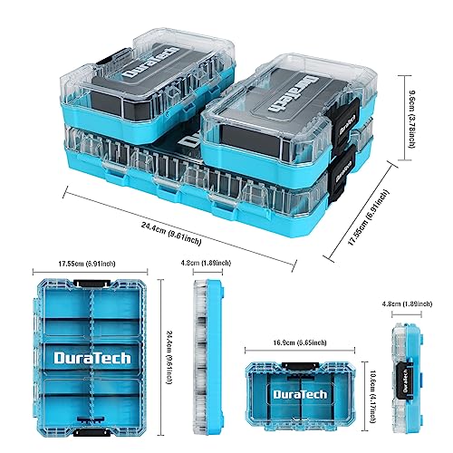 DuraTech 3 Pieces Small Parts Organizer, 14 Compartments, Removable Dividers, Portable Hardware Tool Box Organizer with Transparent Plastic Lid, Durable Cases Storage for Small Tools and Accessories