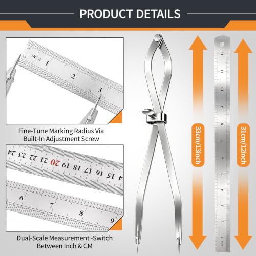 12-inch Radius Divider Tool Scribing Compass for Wood Leather Metal