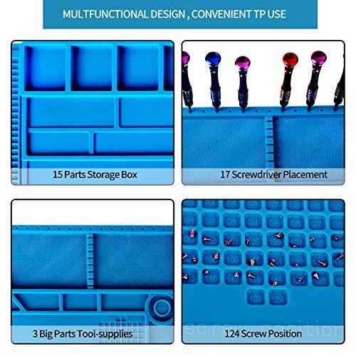 Kaisi S-180 Large Silicone Soldering Mat Magnetic Repair Work Mat, Heat Resistant Insulation Large Platform Station Pad for Soldering, Electronics, Computer Repair, Size 21.6 x 13.8 inch