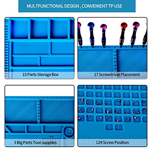 Kaisi S-180 Large Silicone Soldering Mat Magnetic Repair Work Mat, Heat Resistant Insulation Large Platform Station Pad for Soldering, Electronics, Computer Repair, Size 21.6 x 13.8 inch