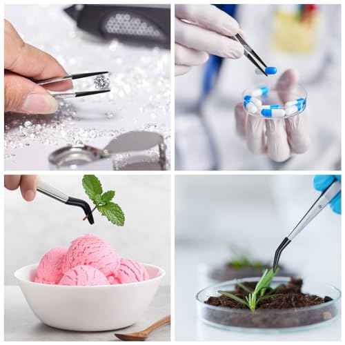 Ainiv 4pcs Tweezers with Rubber Tips, PVC Coated Tweezers Set, Rubber Straight/Flat/Long Curved Tips Non Marring Tweezers for Jewelry Crystals Bead, Crafts Making, Lab Stainless Steel Tweezer Tool