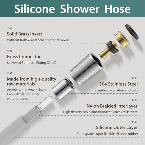 JASYA 59 Inch Silver Silicone Shower Hose Replacement for Cleaning, G1/2 Interface